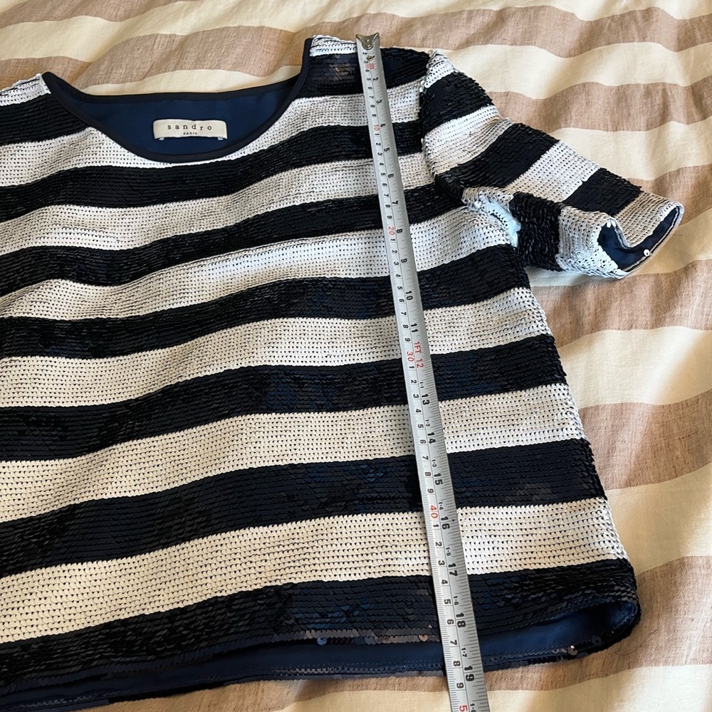 Sandro striped sequin blouse navy/white Size XS/S Elegant Chic Nautical - Picture 12 of 14